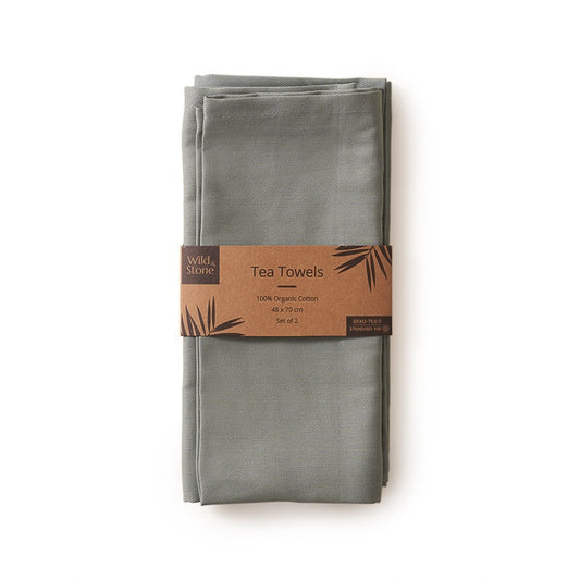 Wild & Stone Organic Cotton Tea Towel in Moss Green - Set of 2