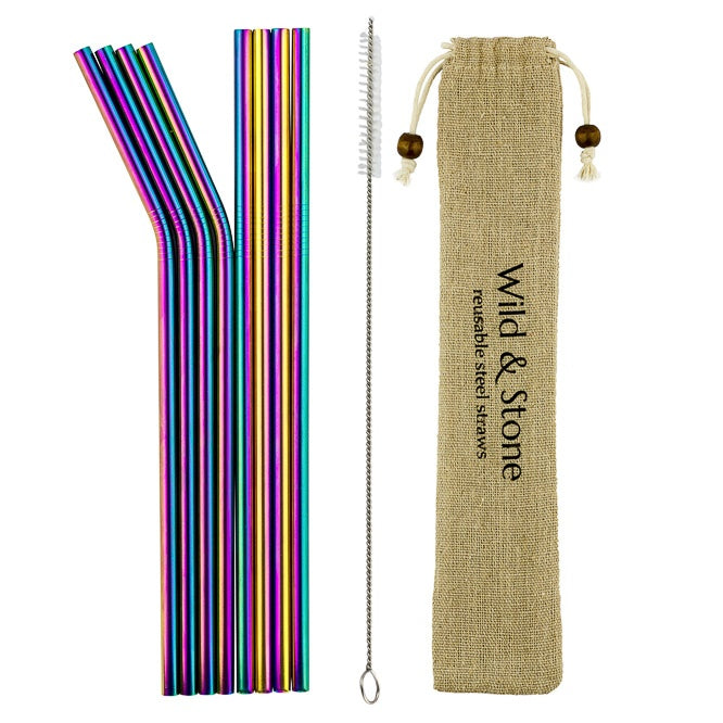 Wild & Stone Reusable Metal Straw Set in Rainbow