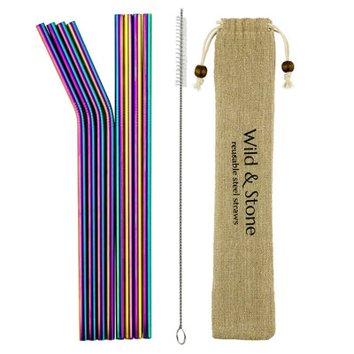 Wild and Stone reusable metal straw set in rainbow