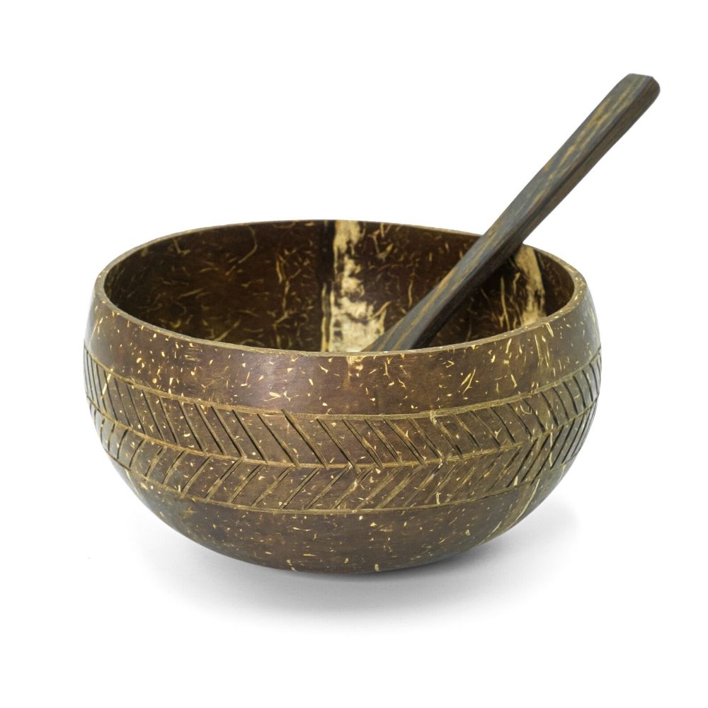 Jungle Culture Coconut Bowl - Geometric with Wooden Spoon