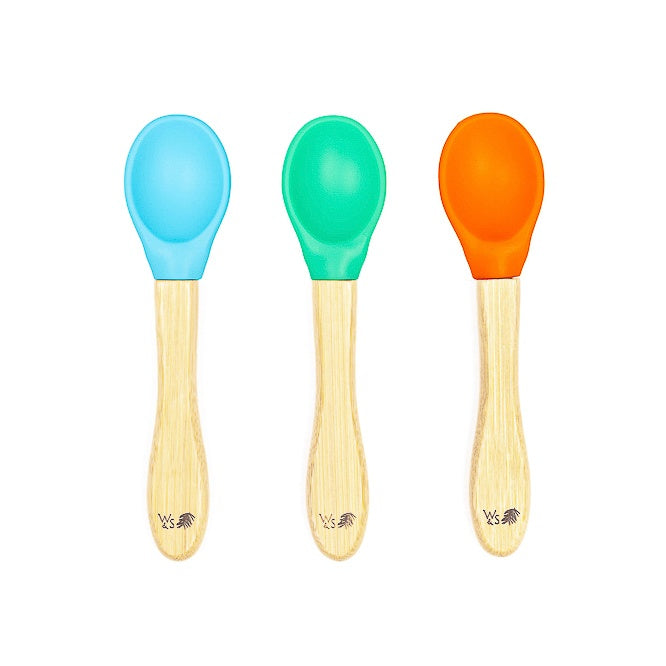 Wild & Stone Baby Bamboo Weaning Spoon Set in Green, Orange & Blue
