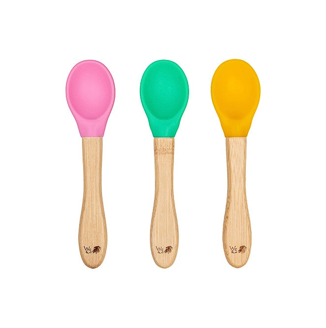 Wild & Stone Baby Bamboo Weaning Spoon Set in Pink, Yellow & Green