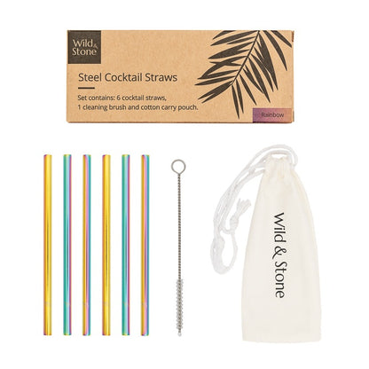 Wild & Stone Reusable Cocktail Drinking Straws in Rainbow