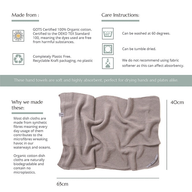 Wild & Stone Organic Cotton Hand Towel in Slate Light Grey