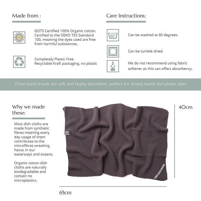 Wild & Stone Organic Cotton Hand Towel in Slate Dark Grey