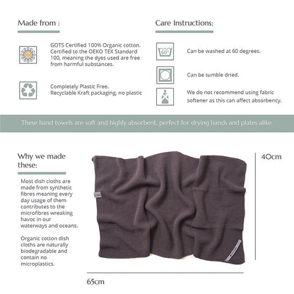 Wild & Stone Organic Cotton Hand Towel in Slate Dark Grey