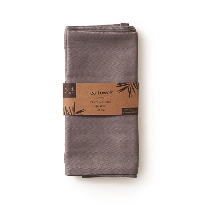Wild & Stone Organic Cotton Tea Towel in Slate light Grey - Set of 2