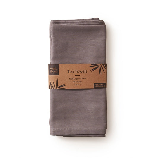 Wild & Stone Organic Cotton Tea Towel in Slate light Grey - Set of 2