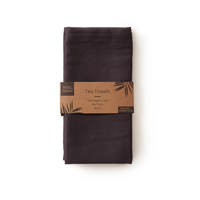 Wild & Stone Organic Cotton Tea Towel in Slate Dark Grey - Set of 2
