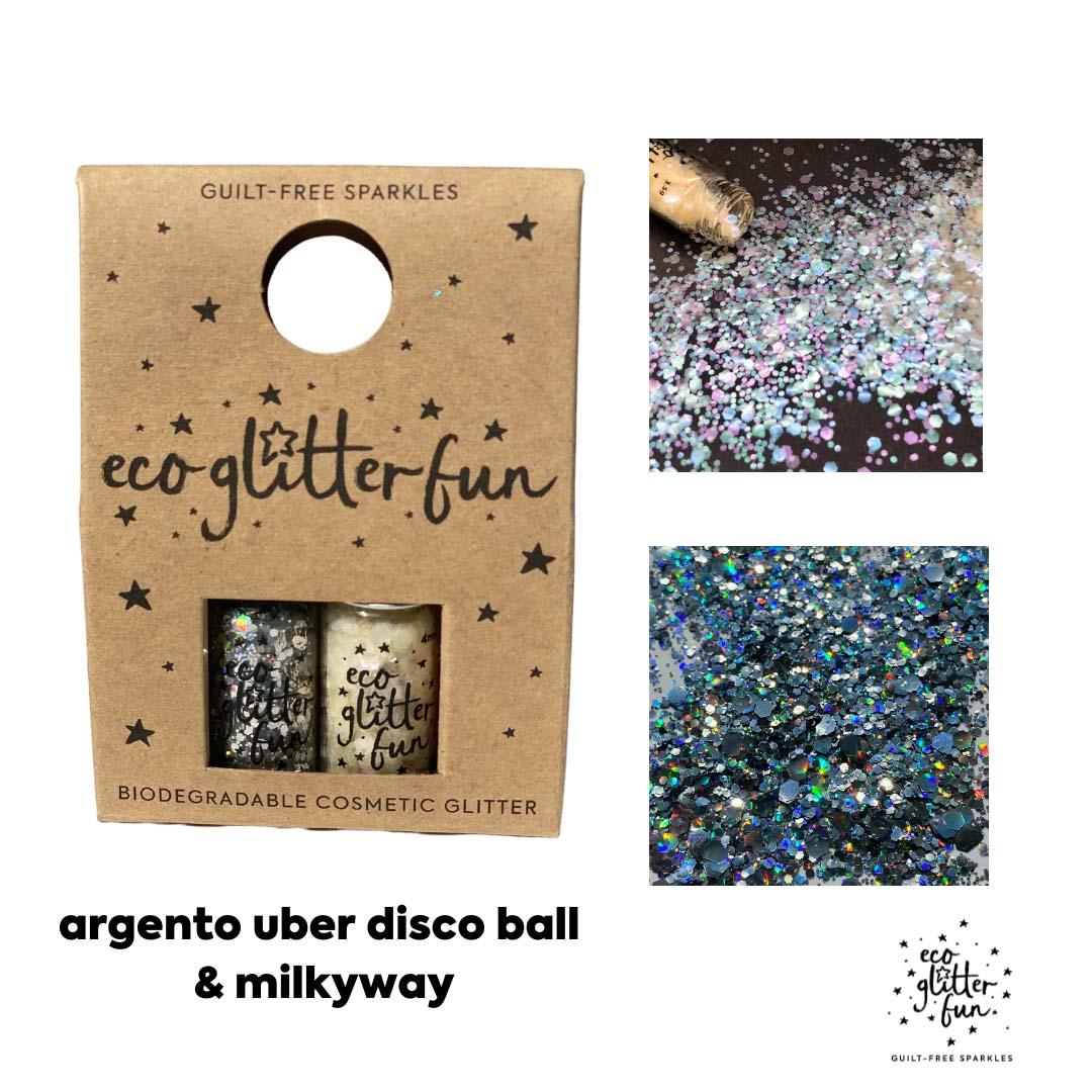 Biodegradable cosmetic glitter 2pcs Argento Uber Disco Ball & Milkyway